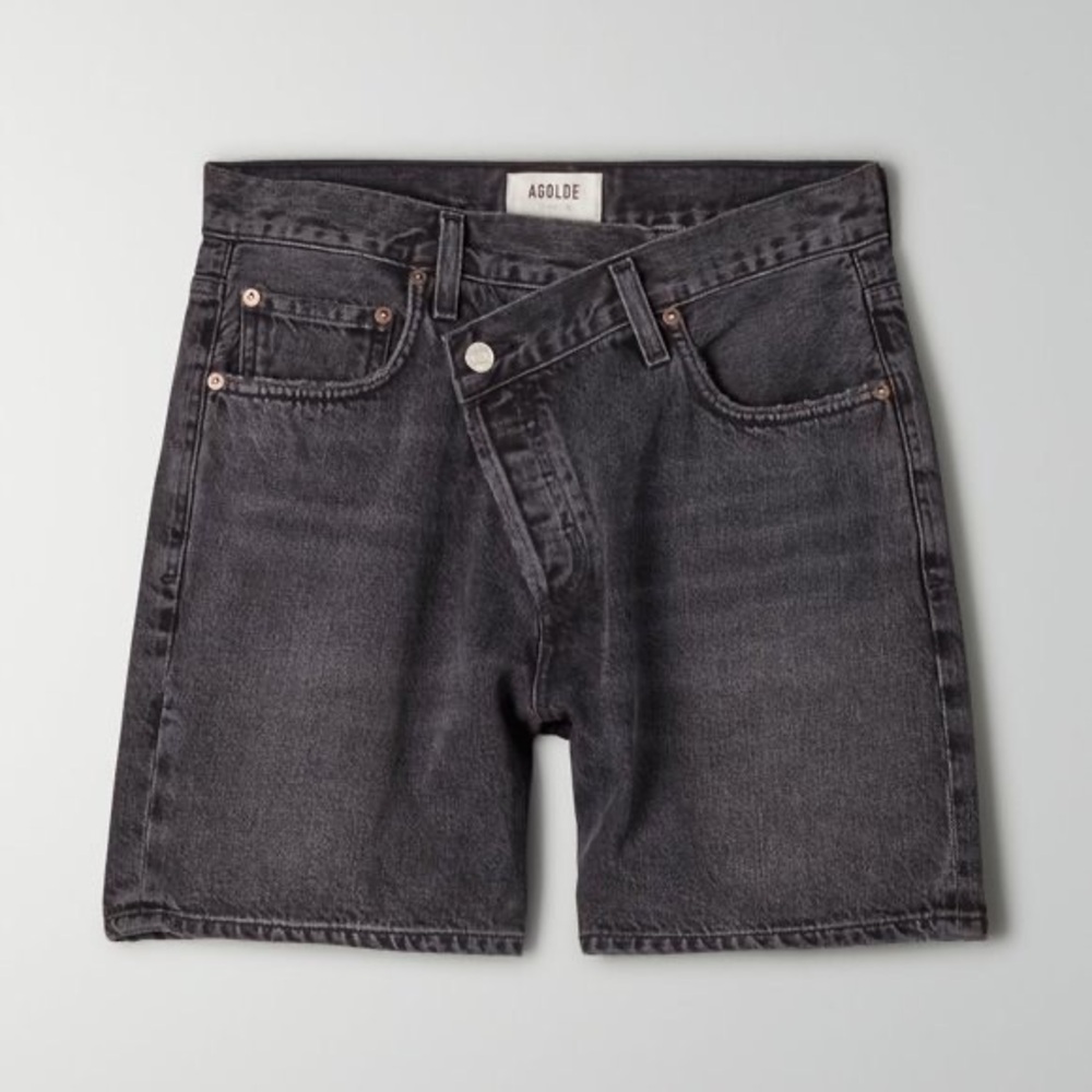 Agolde Criss Cross Denim Shorts Sz 31 Grey/Black Photogram